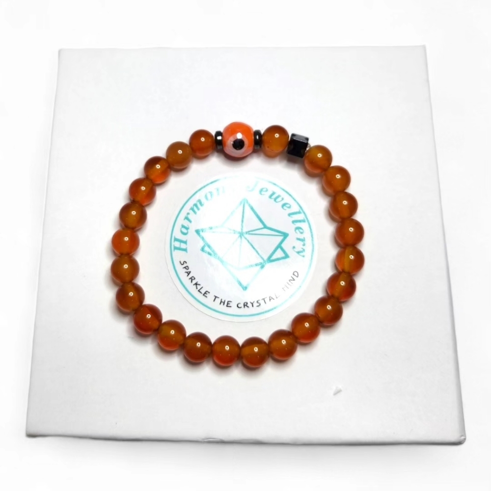 6 mm Red Agate Evil Eye Bracelet